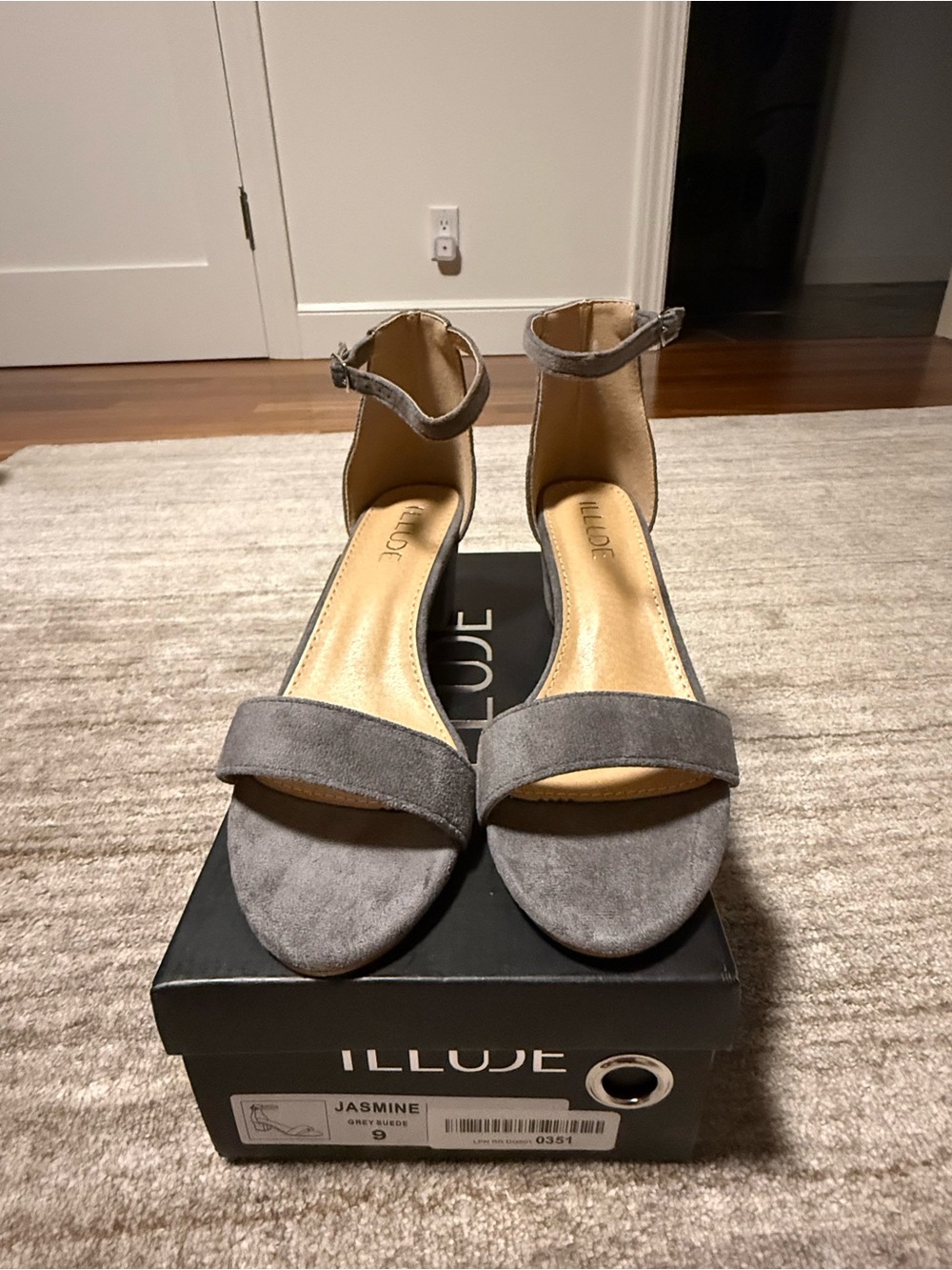 Illude Jasmine Gray Suede Ankle-Strap Heel